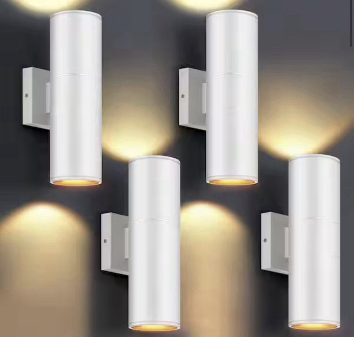 4-pack 12 in. 2-Light White Cylinder Outdoor Wall Lantern Sconce W/ LED light
