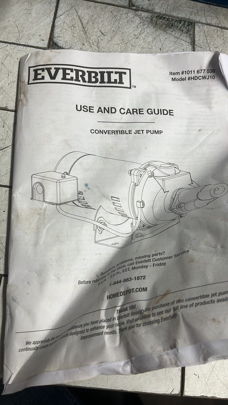 Everbilt HDCWJ10, 1 HP Professional Convertible Jet Pump PARTS ONLY