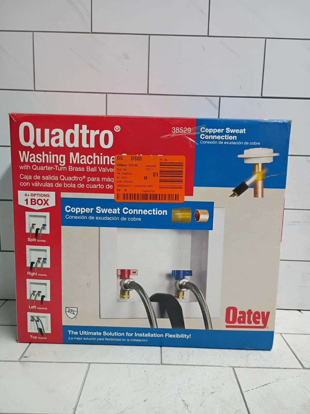Oatey Quadtro Model 38529 Washing Machine Outlet Box 1/2" Thread Open Box