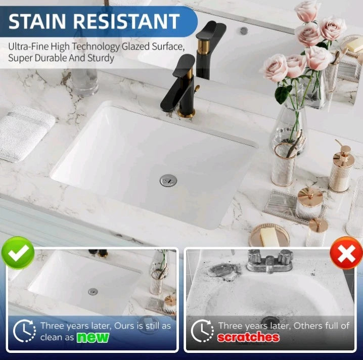 Hugsleek HUG-YS1813X 18x13 Undermount Bathroom Sink White Ceramic Rectangle Base