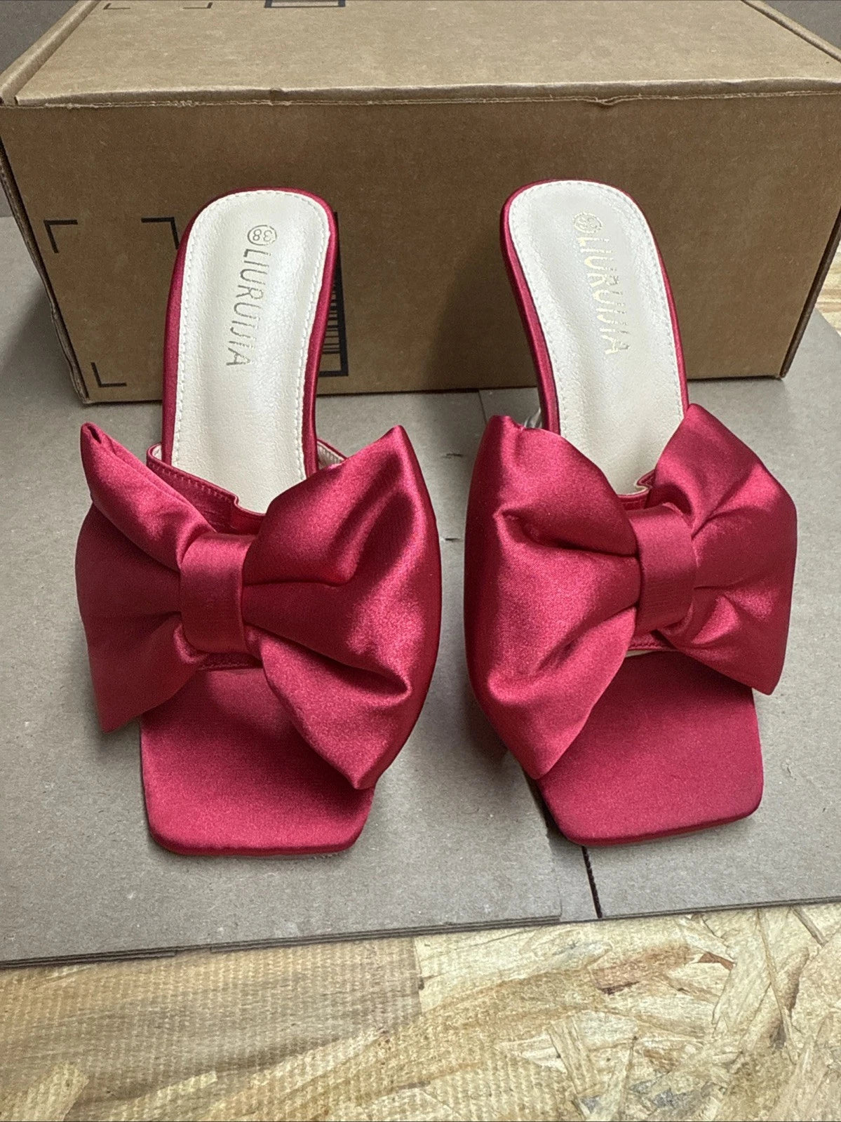 Liuruijia Women’s Size 7 bow high heels mules dress sandals slip on shoes