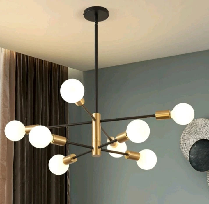 Sputnik Chandelier Black Gold Linear Ceiling Light 8-Light Kaisite KST-8006 OB