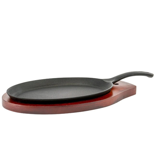 Winware FS-2 2 Piece Cast Iron Fajita Server Set Medium Pan