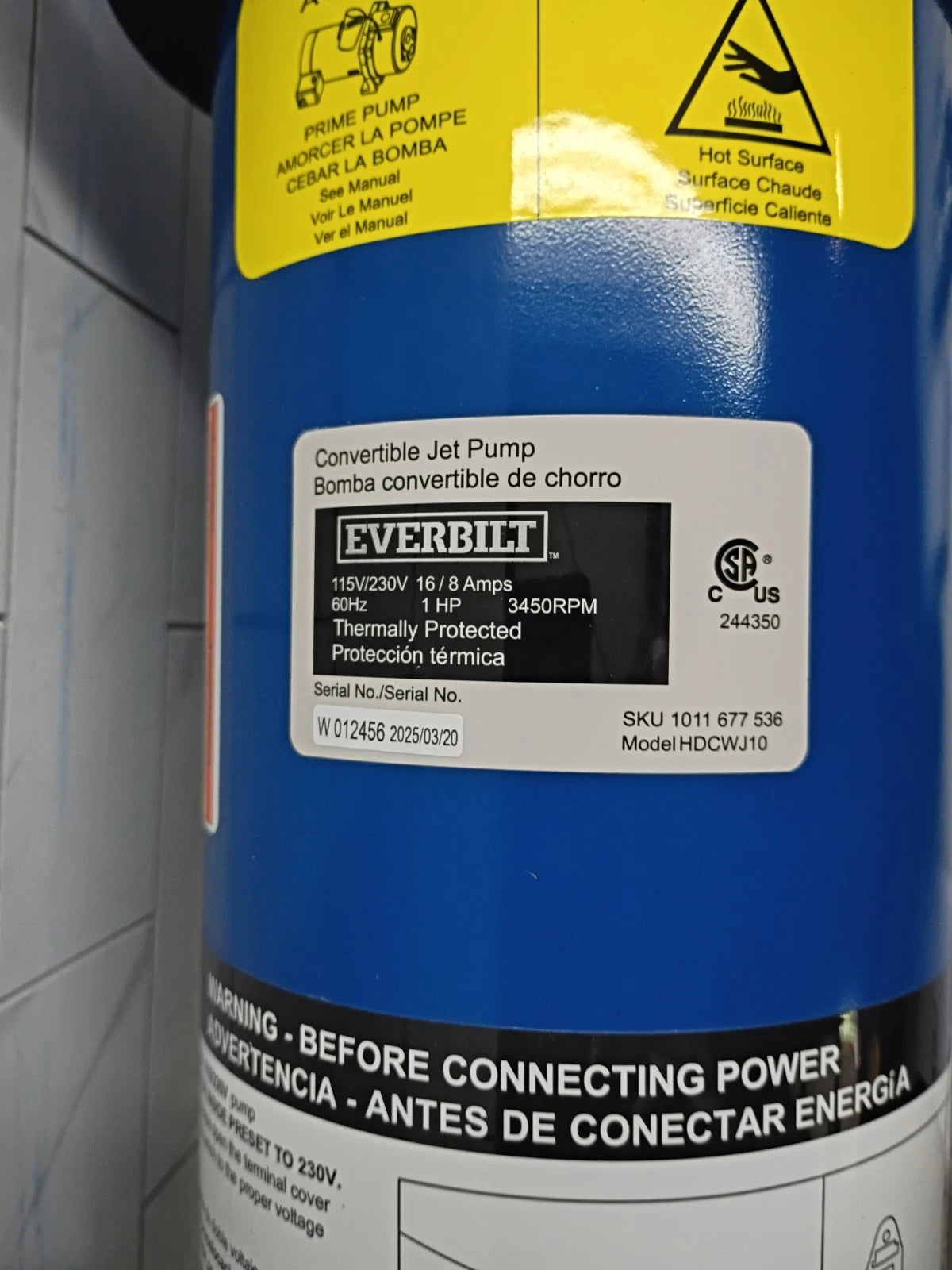 Everbilt HDCWJ10 1 HP Professional Convertible Jet Pump. Open Box