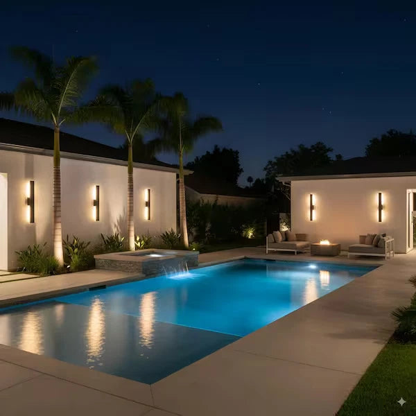 32 in. H 2-Light Matte Black Aluminum Hardwired LED Outdoor Wall Lantern Sconce