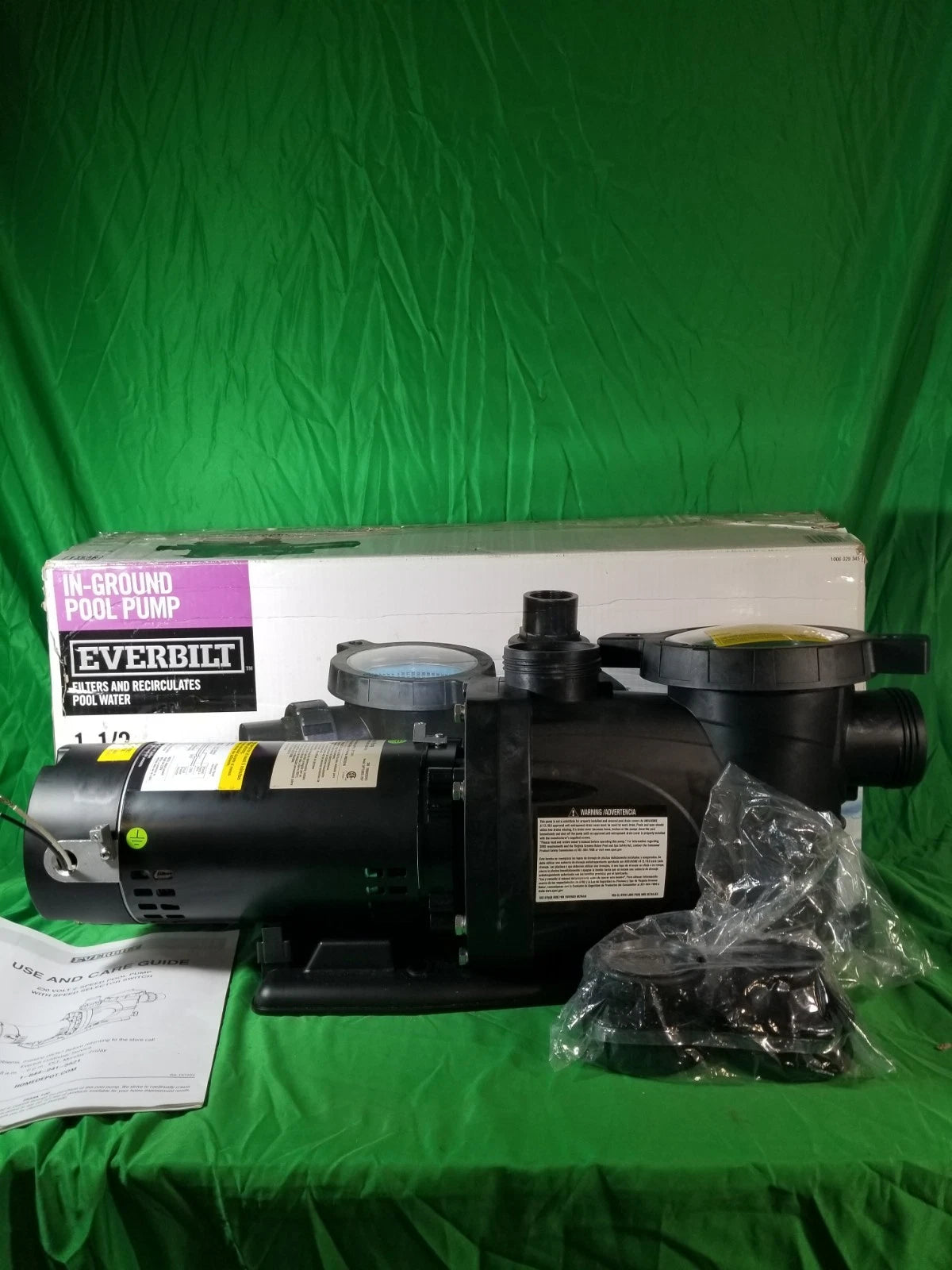Everbilt Pool Pump Fan-Cooled Motor 1.5 HP 230V NEW OB Has Unions.