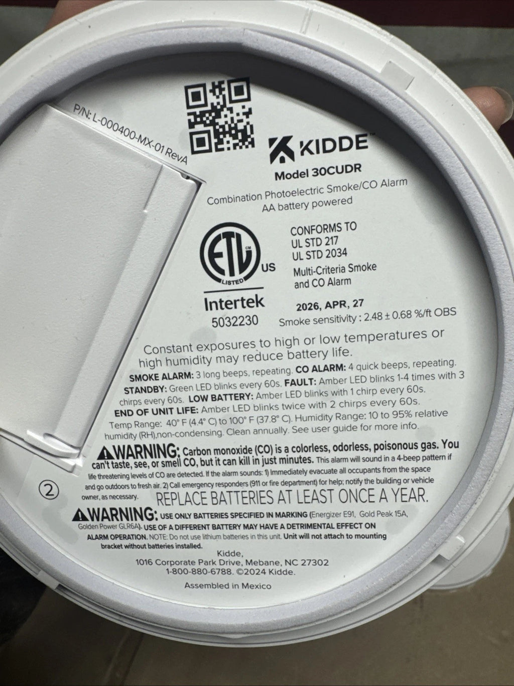 Kidde 30CUDR Detect Smoke & Carbon Monoxide Alarm w/ 2 AA Batteries