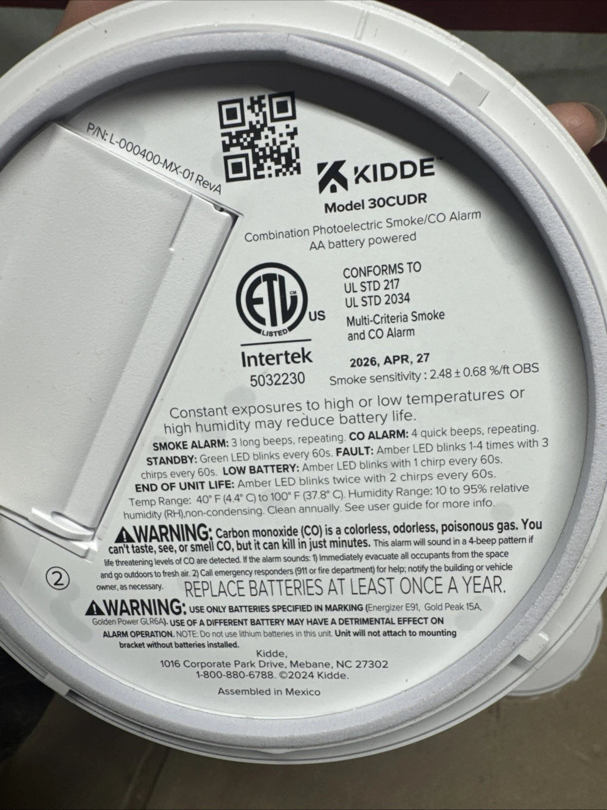 Kidde 30CUDR Detect Smoke & Carbon Monoxide Alarm w/ 2 AA Batteries