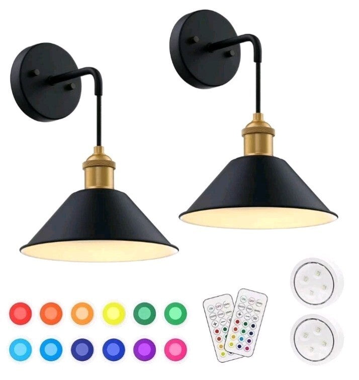 Uixe 8.8" Vintage Black Wireless Wall Lamp w/ Battery Operated Sconce Open Box