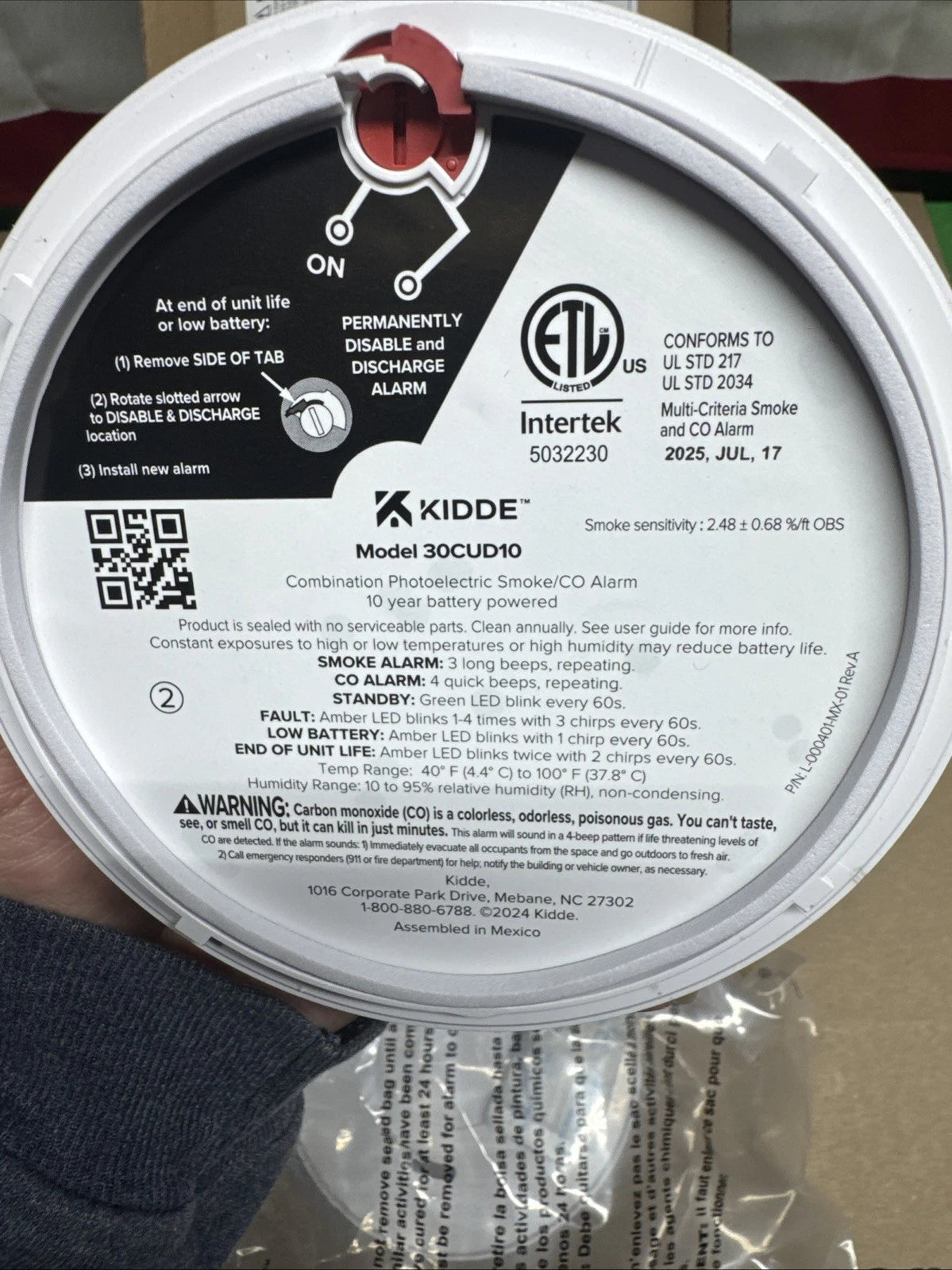 Kidde Smoke & CO Detector. 10-Year Battery, LED Warning Indicators 30CUD10)