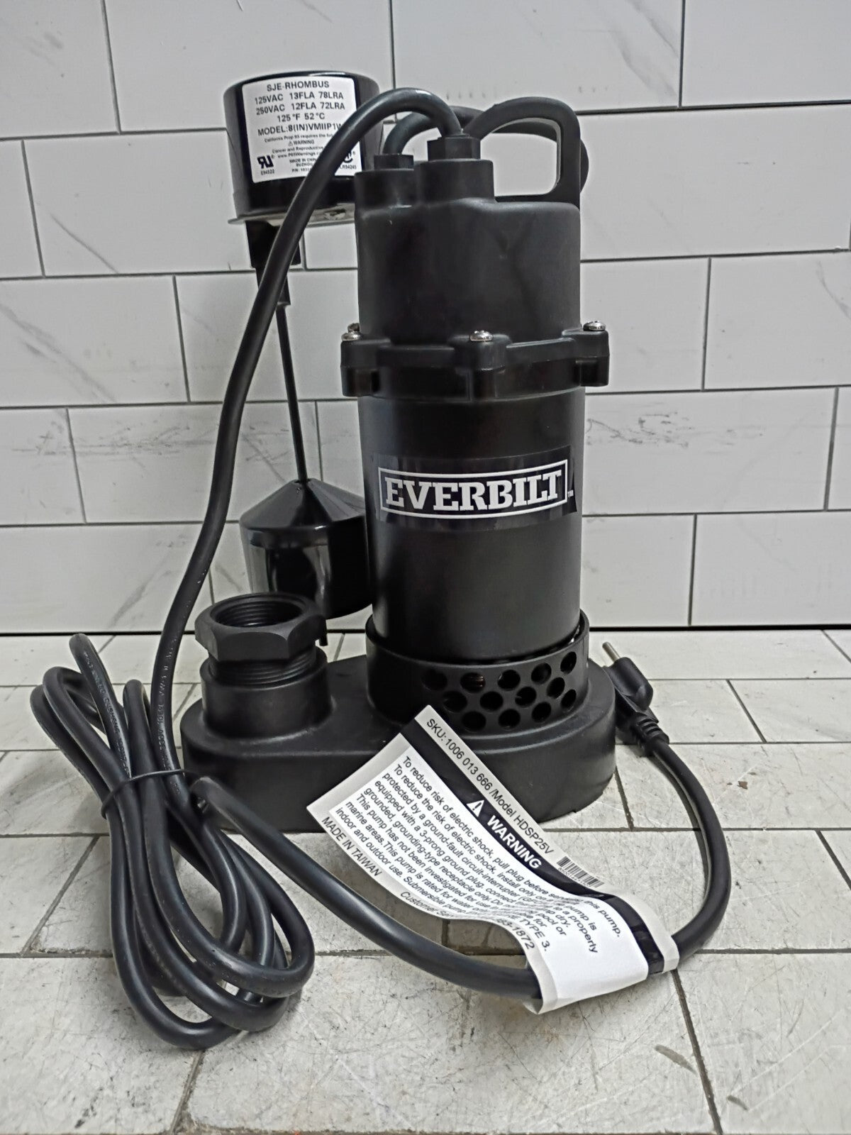 Everbilt HDSP25V 1/4 HP Aluminum Submersible Sump Pump Vertical Float Switch