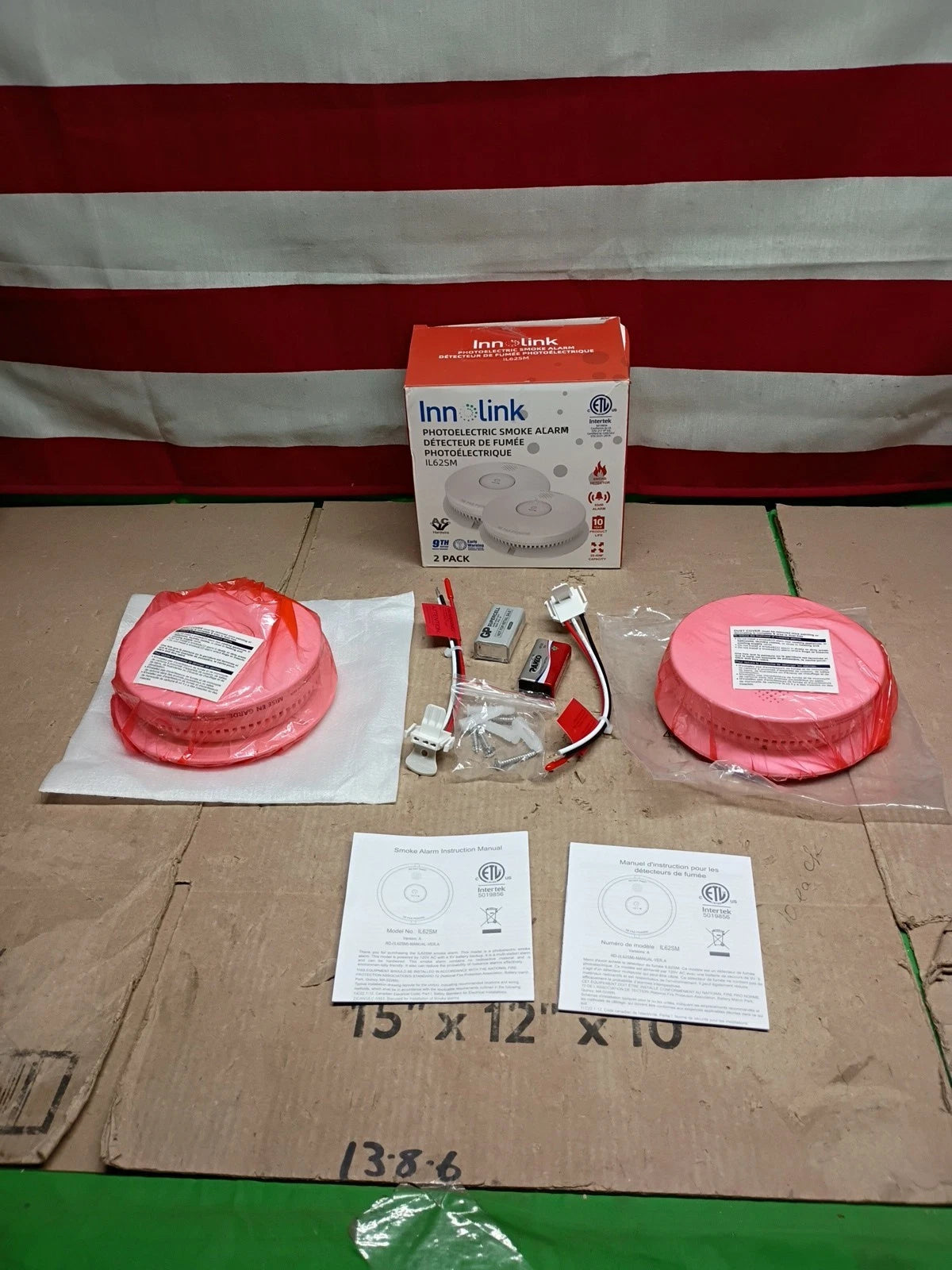 2PK INNOLINK Hard Wired Inter Connected Smoke Detector AC Smoke Alarm DC 9V NOB