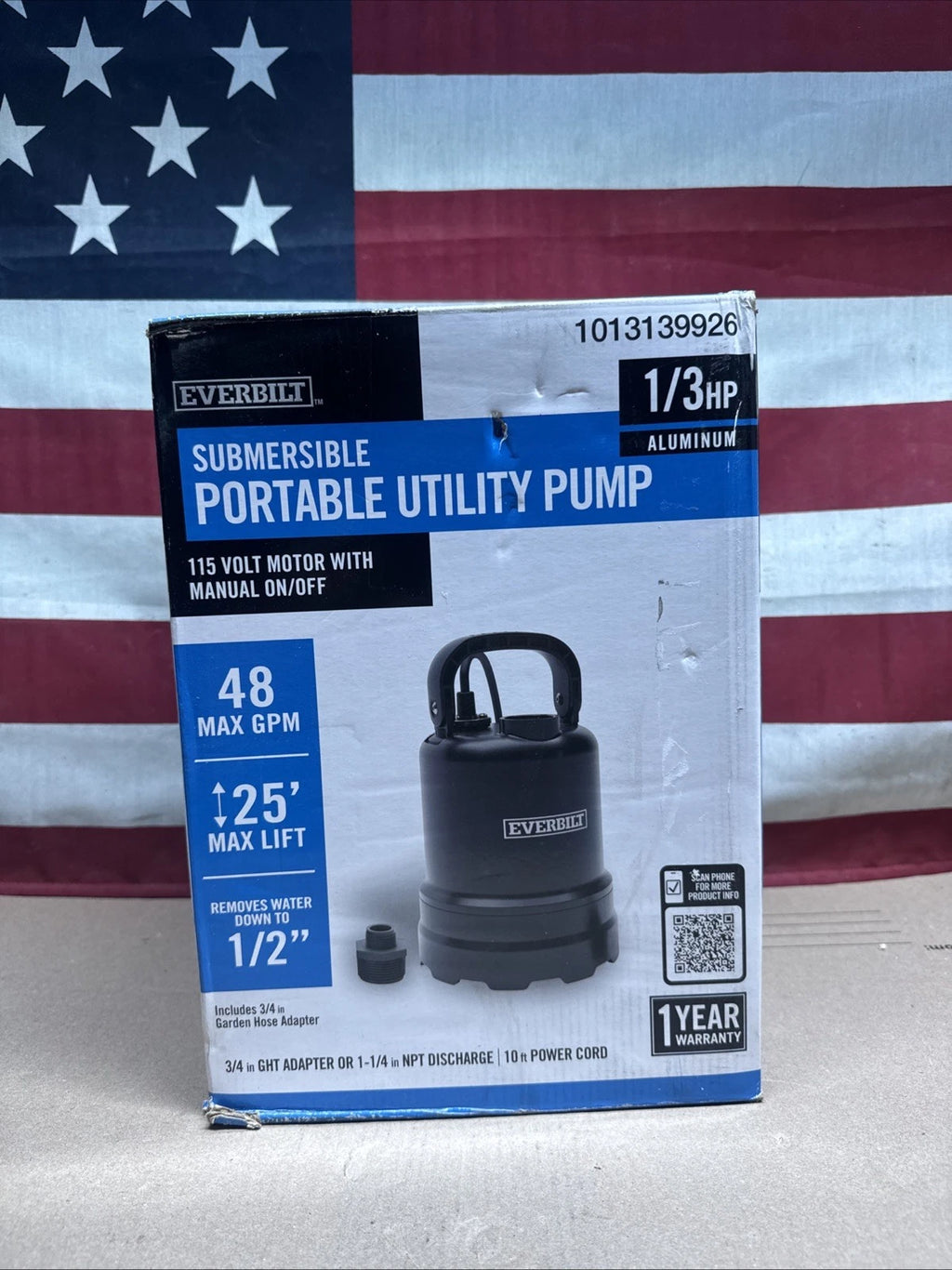 Everbilt 1/3 HP Submersible Aluminum Utility Pump Corrosion Resistant.