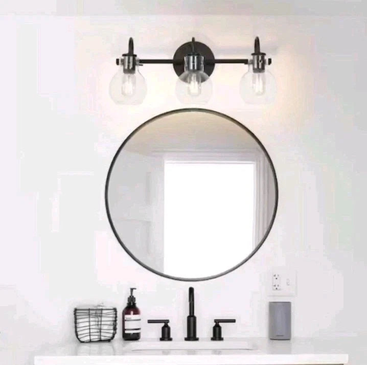 LNC A04099 3-Light 22" Black Bathroom Vanity Light Clear Globe Glass Shades OB