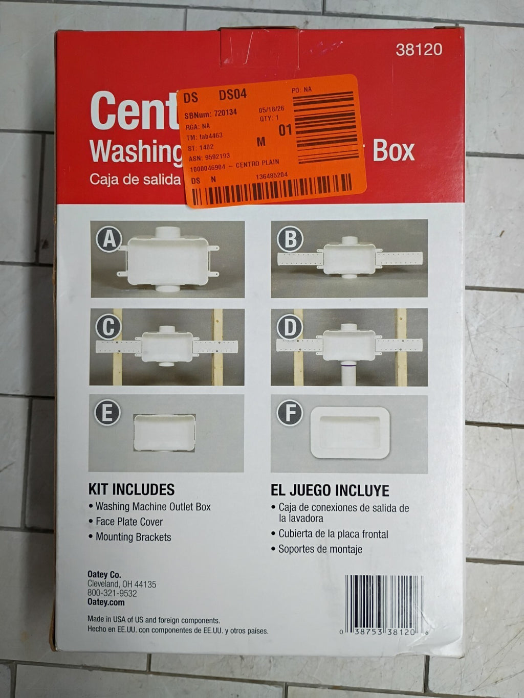 Oatey Centro Washing Machine Outlet Box Face Plate Brackets Fittings 38120 OB