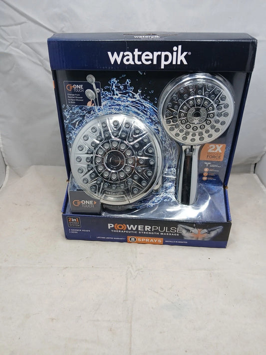 Waterpik Dual Shower Head System 8-Mode Fixed & Handheld 1.8 GPM Chrome Open Box