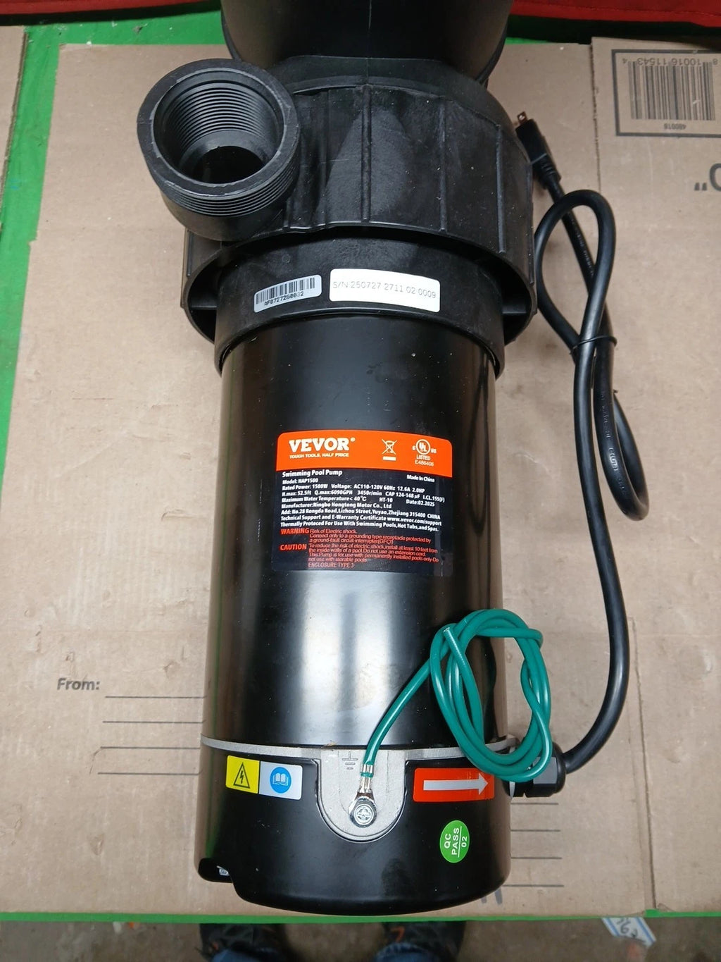 VEVOR Swimming Pool Pump 2.0HP 115V 1500W, Single Speed Pumps for Above...