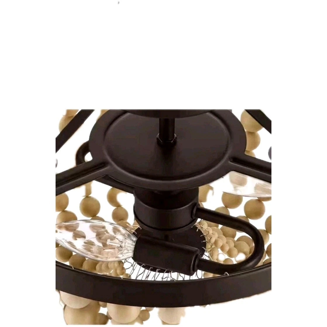 Hampton Bay Cayman 13 in. 2-Light Bronze and Faux Wood Beaded Semi-Flush Mount