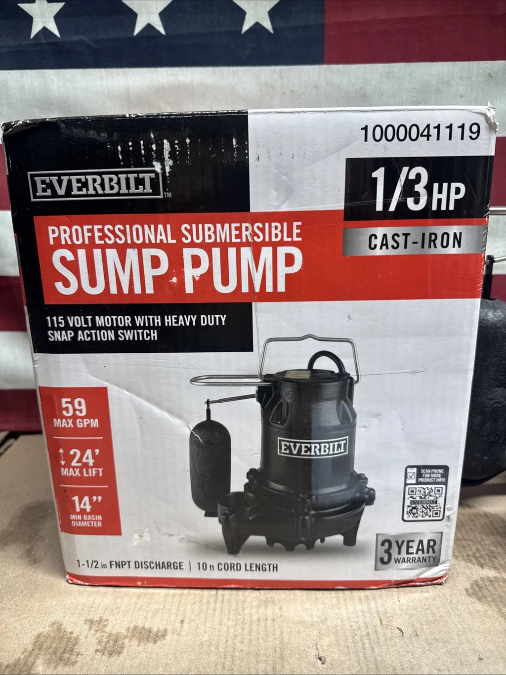Everbilt 1000041119 1/3 HP Cast Iron Submersible Sump Pump