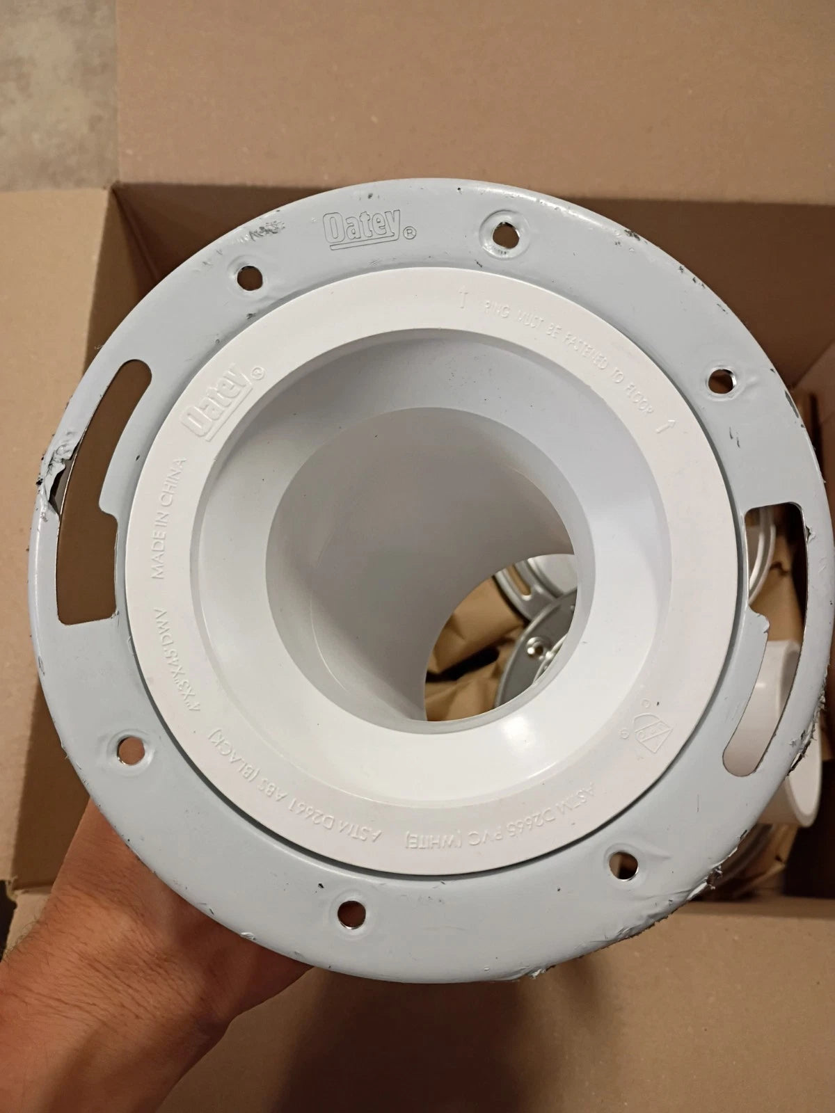 Lot of 4, Oatey Open Spigot Toilet Flange PVC 3" 45 Angle & Stainless Steel Ring