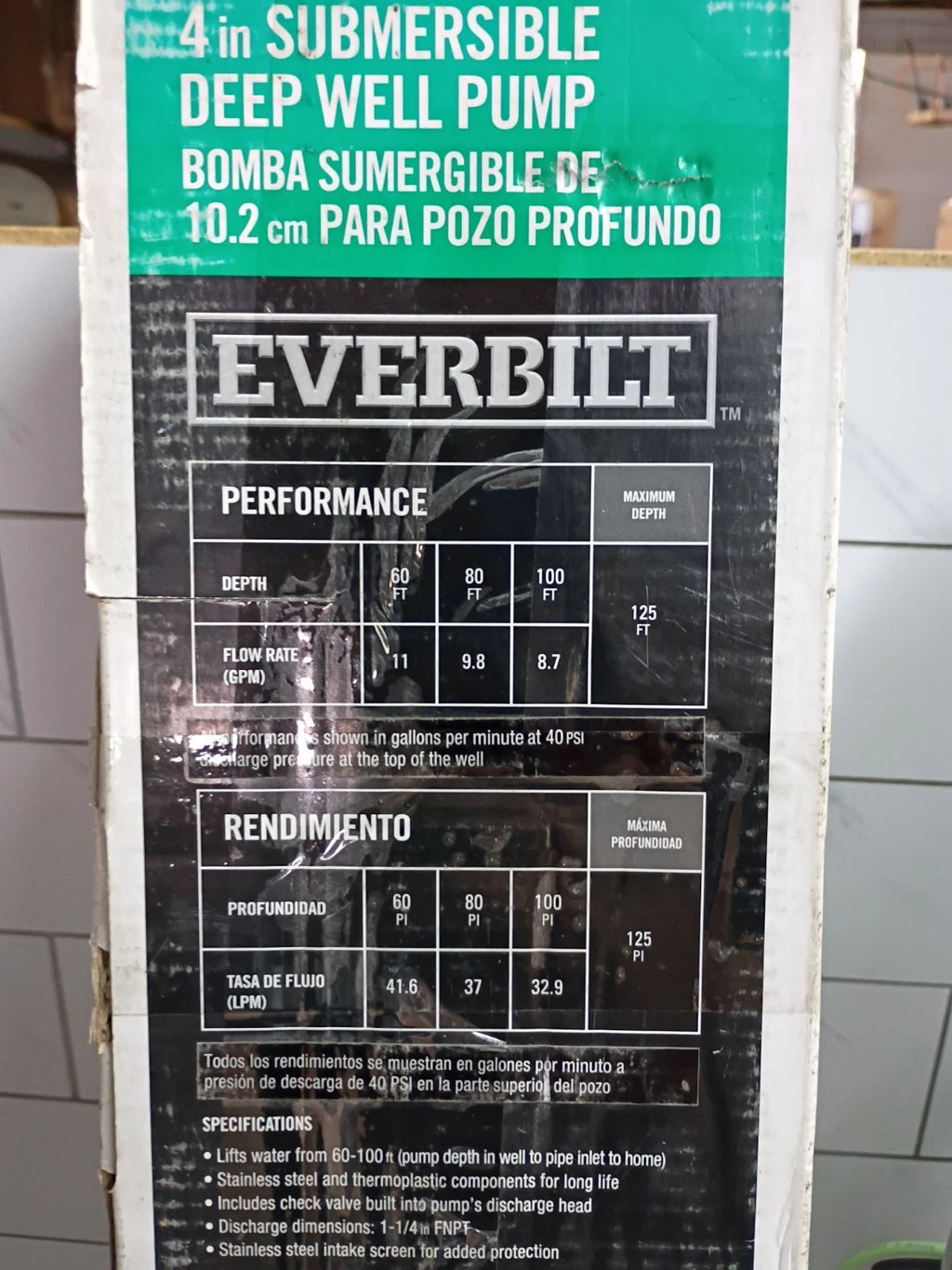 EVERBILT #EFSUB5-122HD 1/2 HP,230V 4" Submersible 2-Wire 10 GPM Deep Well