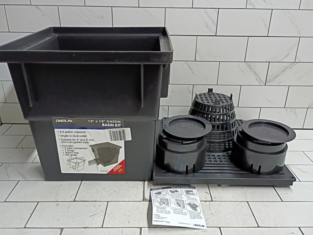 RELN 001028 12" x 12" Catch Basin Kit 5.8 Gal Capacity Fits 3" or 4" SewerDrain