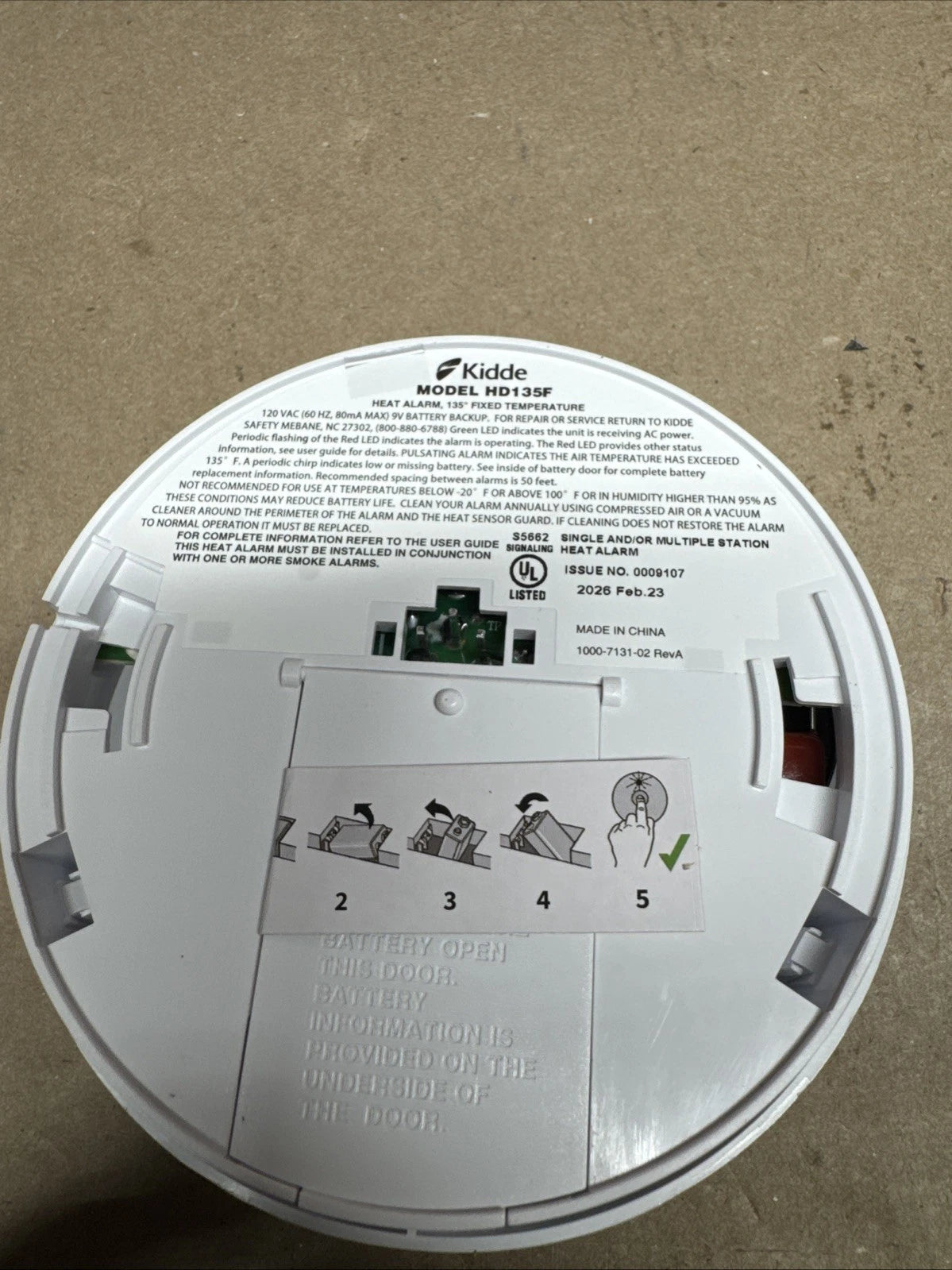 Kidde HD135F Heat Alarm Detector, Hardwired with Battery Backup & 2 LEDs OB