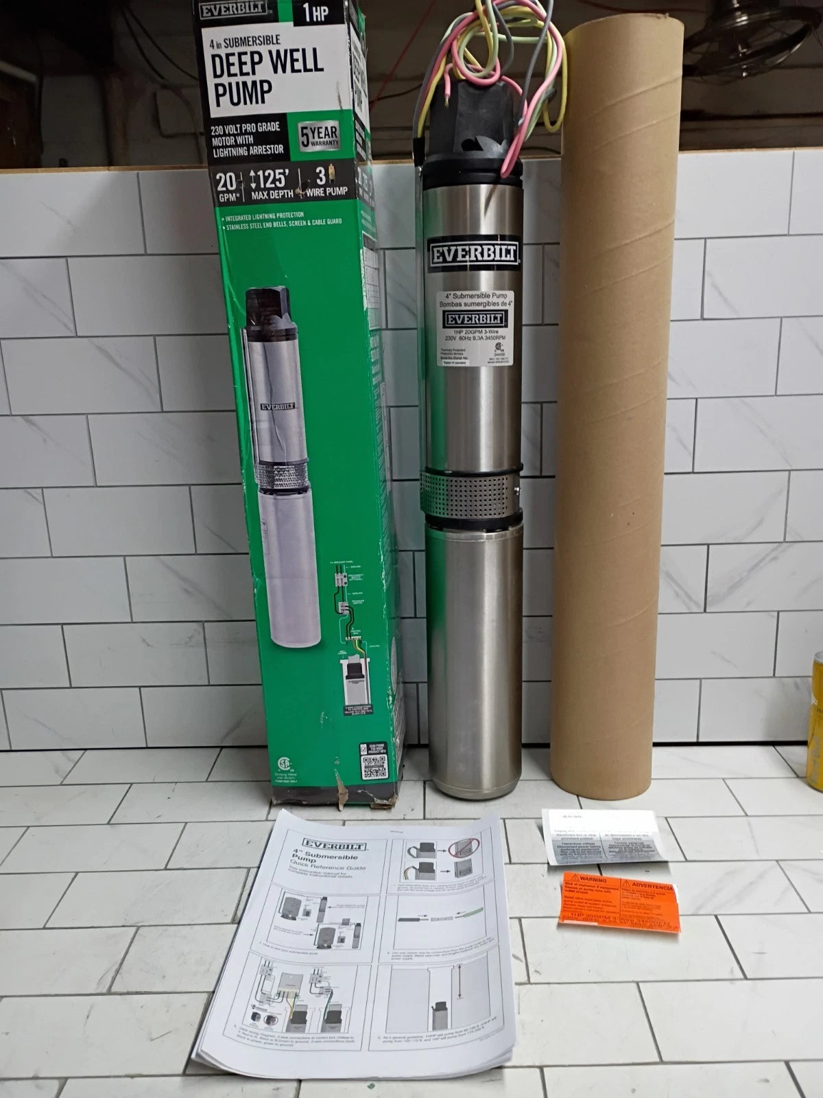 Everbilt 1HP Submersible 3-Wire 20GPM Deep Well Pump HDSUB10-203 NEW OPEN BOX