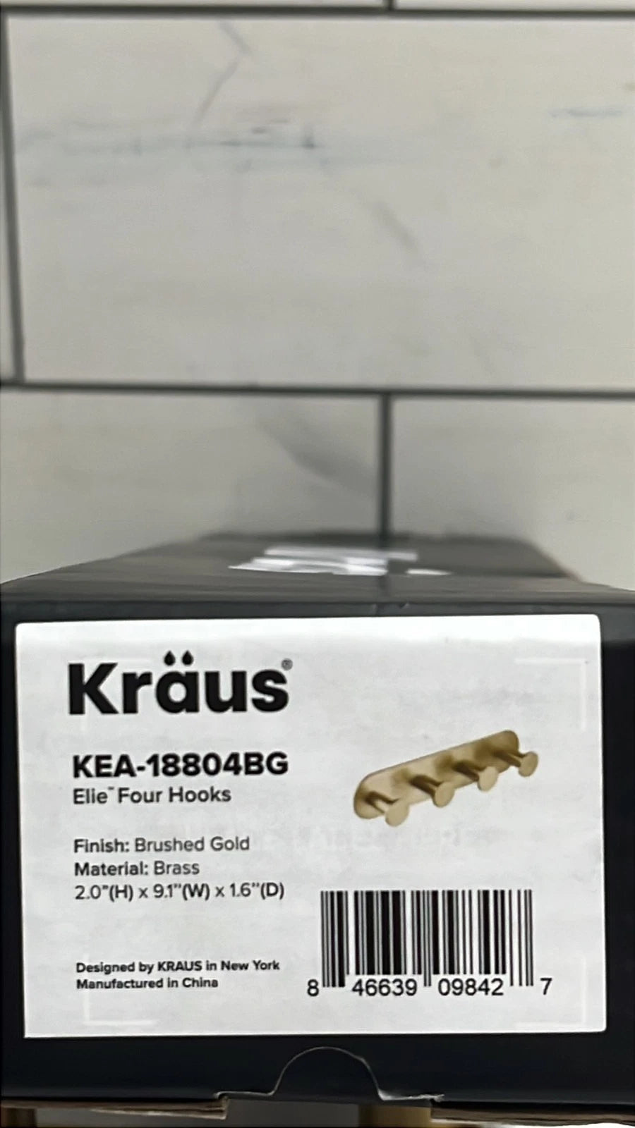 Elie Bathroom Robe and Towel Rack with 4 Hooks in Brushed Gold NEW OPEN BOX