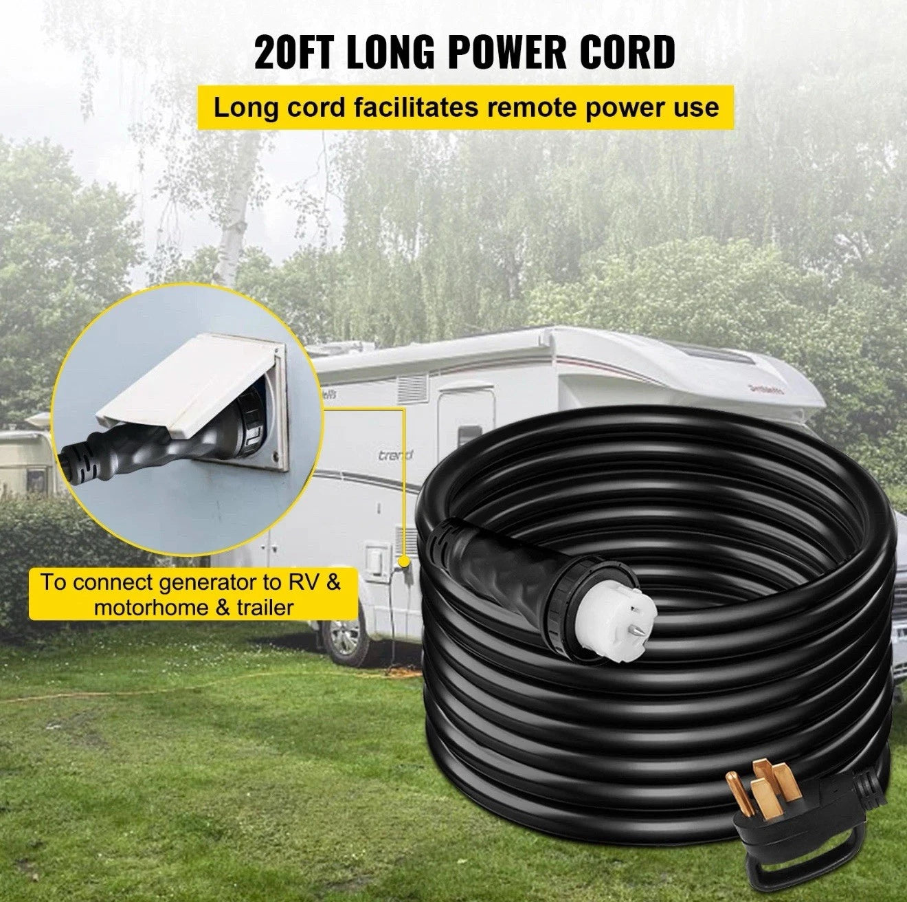 20 ft Generator Extension Cord 50 Amp N14-50P CS636 Locking Connector 20FT50ACZ