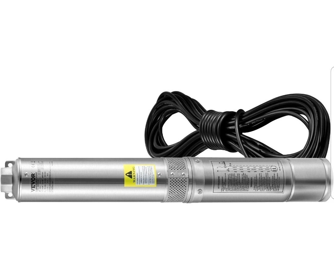 0.5HP Deep Well Submersible Pump 230V 28GPM 167ft Head 33ft Cord Stainless Steel