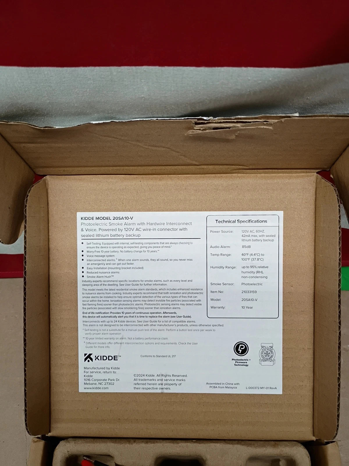 Kidde Smoke Detector Hardwired White 20SA10-V 10-Year Battery Voice Alerts