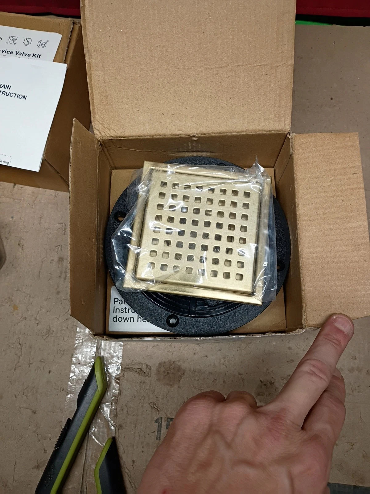 4 Inch Shower Floor Drain with Flange Square Shower Drain with Hair Straine, OB,