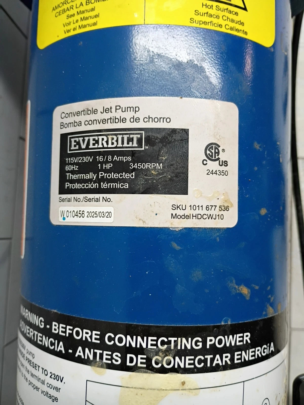Everbilt HDCWJ10, 1 HP Professional Convertible Jet Pump 24 GPM, Parts Only,