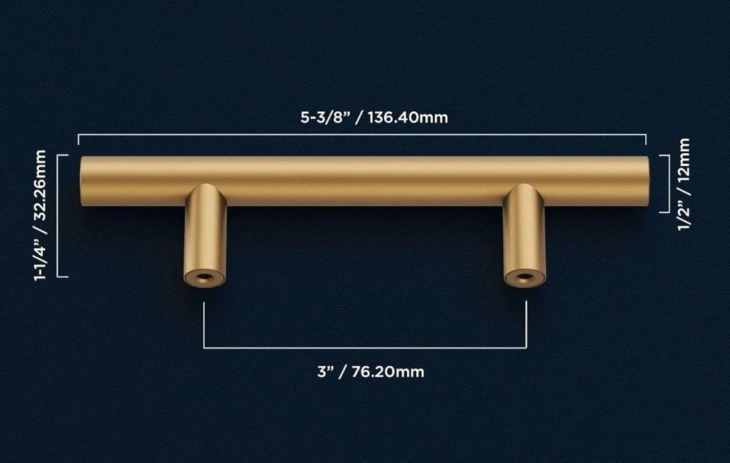 (80-Pk) Belwith-Keeler Kitchen Cabinet Handles Brushed Brass 3" Hole Center