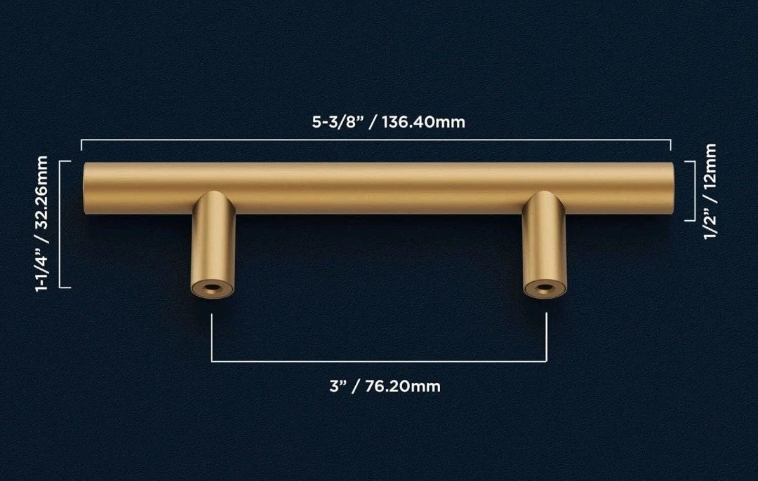 (80-Pk) Belwith-Keeler Kitchen Cabinet Handles Brushed Brass 3" Hole Center