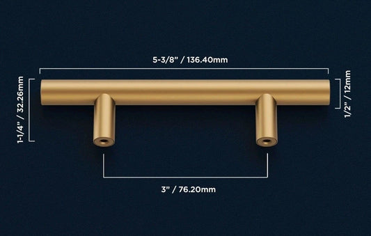 (80-Pk) Belwith-Keeler Kitchen Cabinet Handles Brushed Brass 3" Hole Center