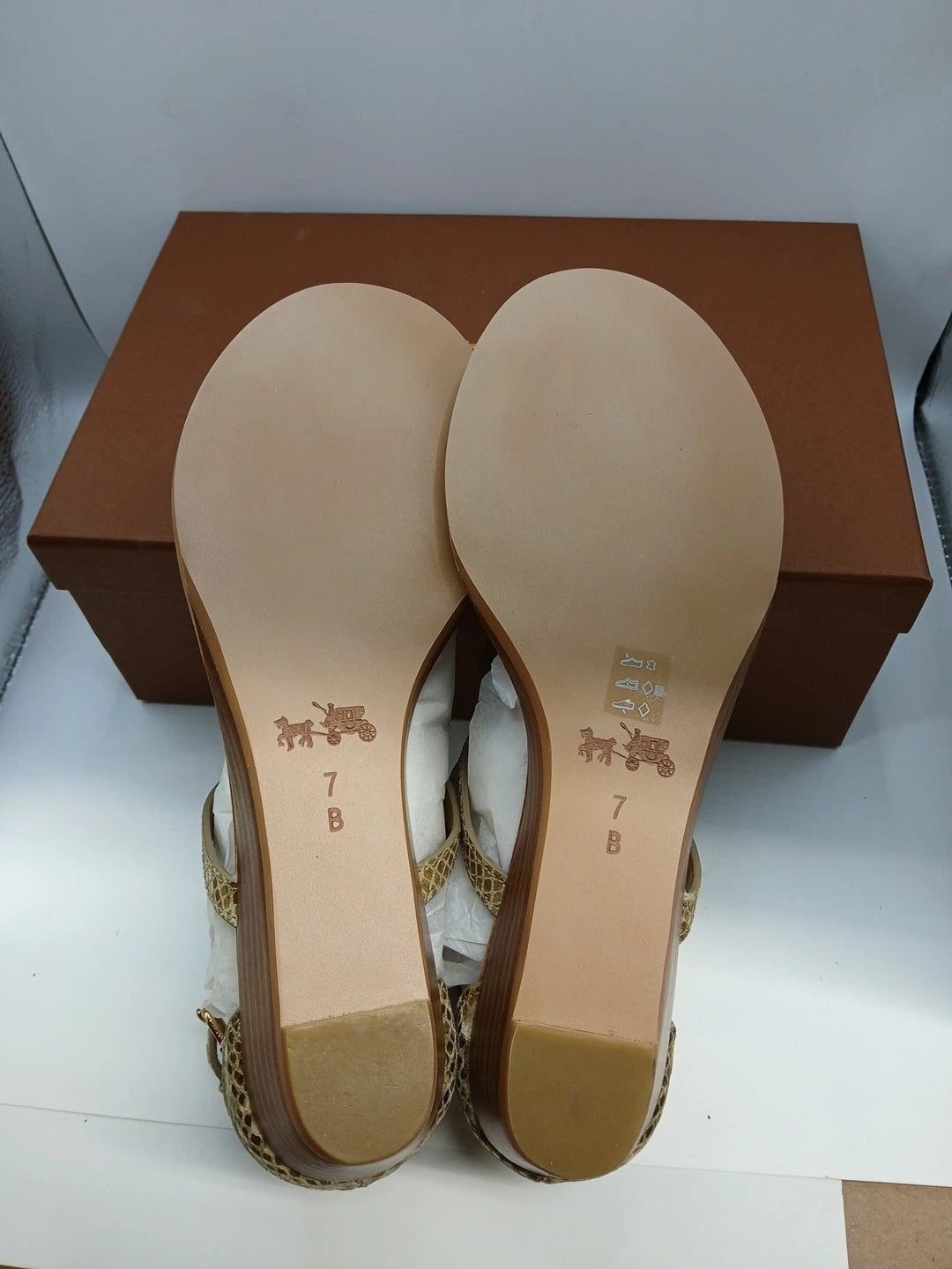 Coach Ingrid Snake Print T-Strap Wedge Sandals Natural Size 7