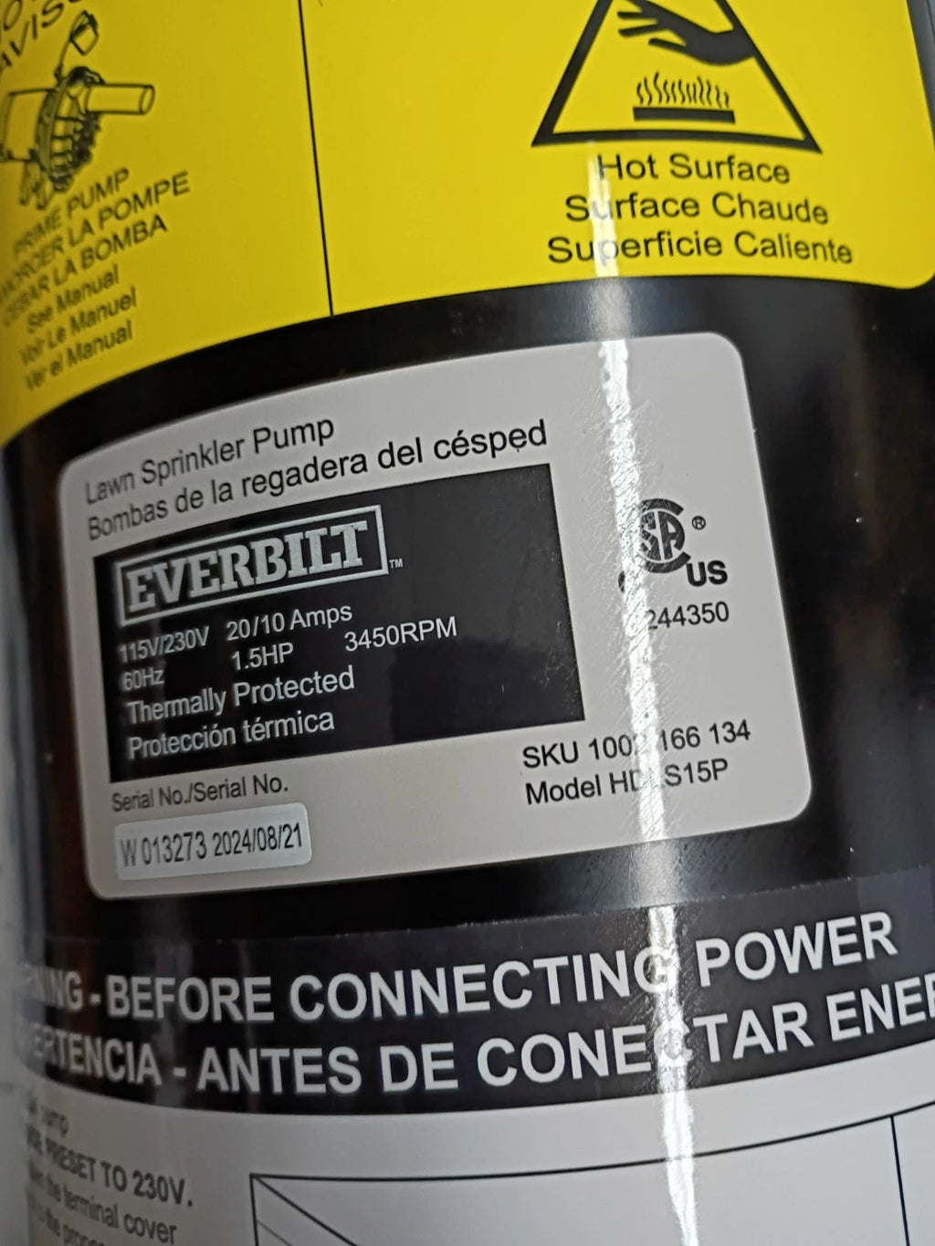 Everbilt HDLS15P Lawn Irrigation Pump Plastic 1-1/2HP, 52 GPM OPEN BOX