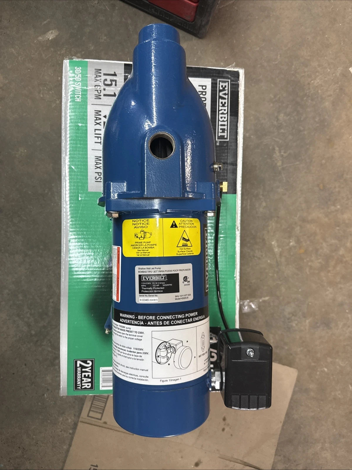 Everbilt Shallow Well Jet Pump Cast Iron 1/2HP HDSWJ5 (Used Read Description)