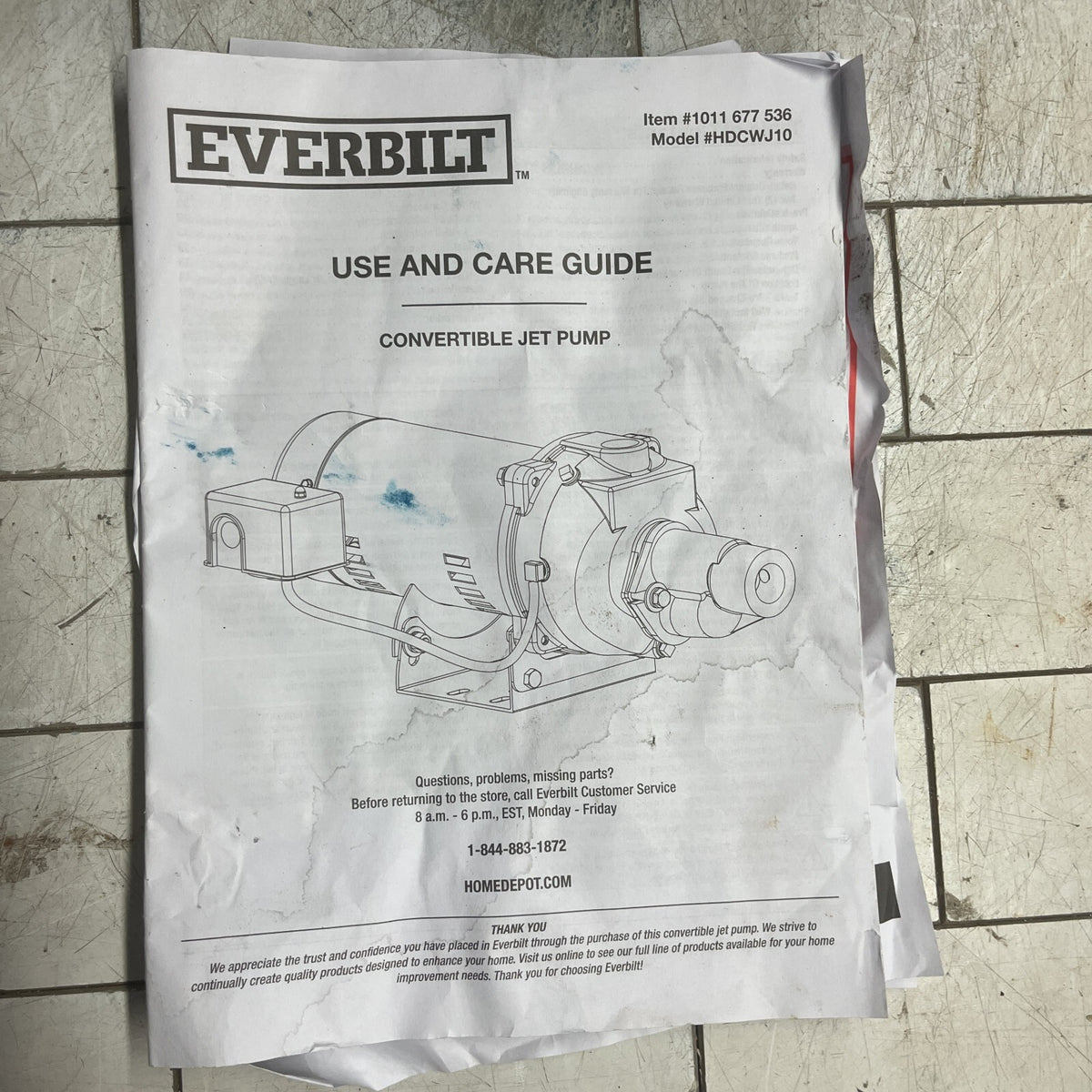 Everbilt HDCWJ10, 1 HP 115/230 Volt Professional Convertible Jet Pump PARTS ONLY