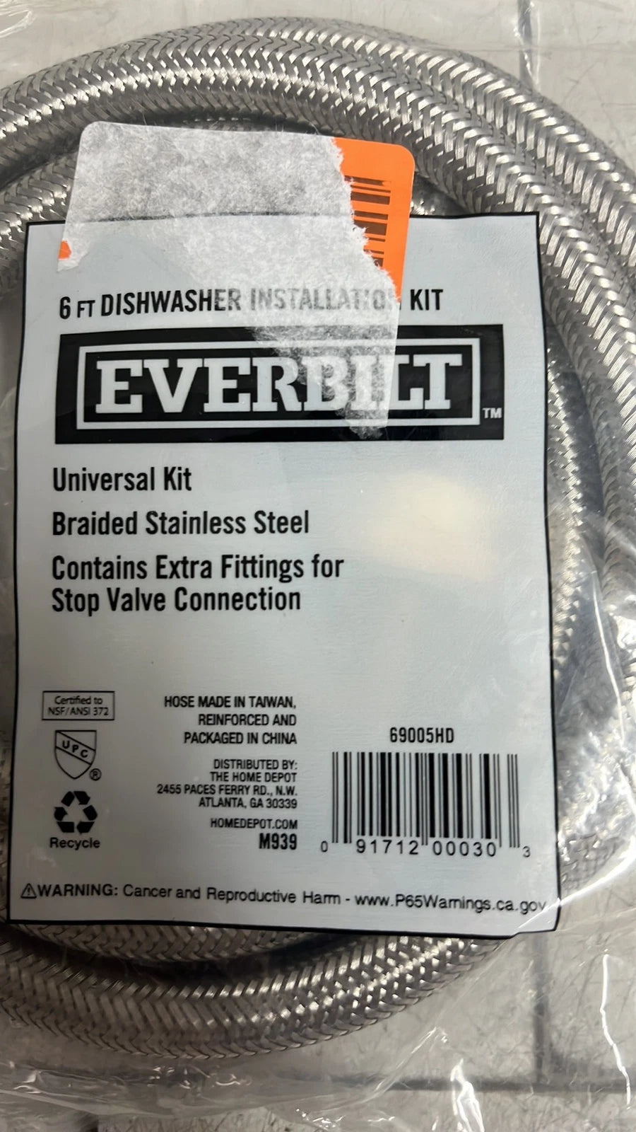 QTY 2 Everbilt 69005HD Dishwasher Installation Kit 6 ft Braided Stainless S