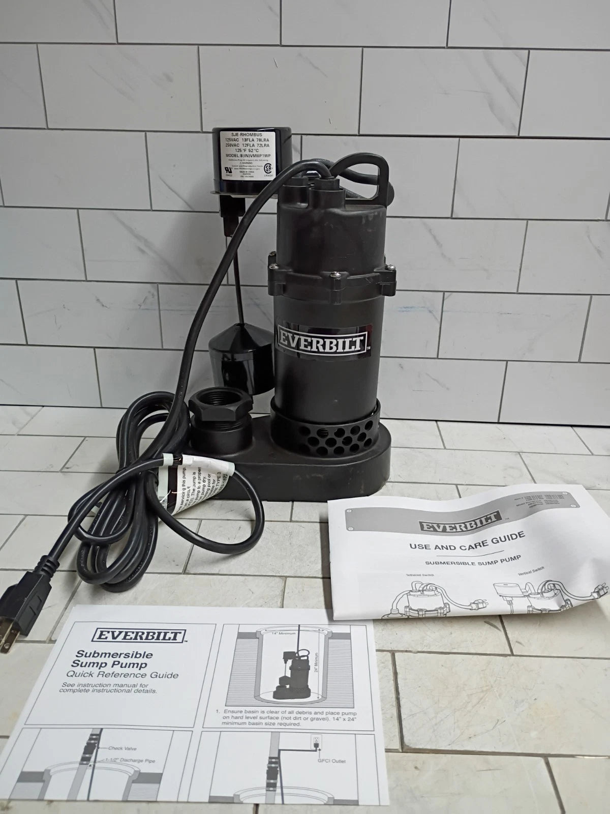 Everbilt HDSP25V 1/4 HP Aluminum Submersible Sump Pump Vertical Switch, OB,