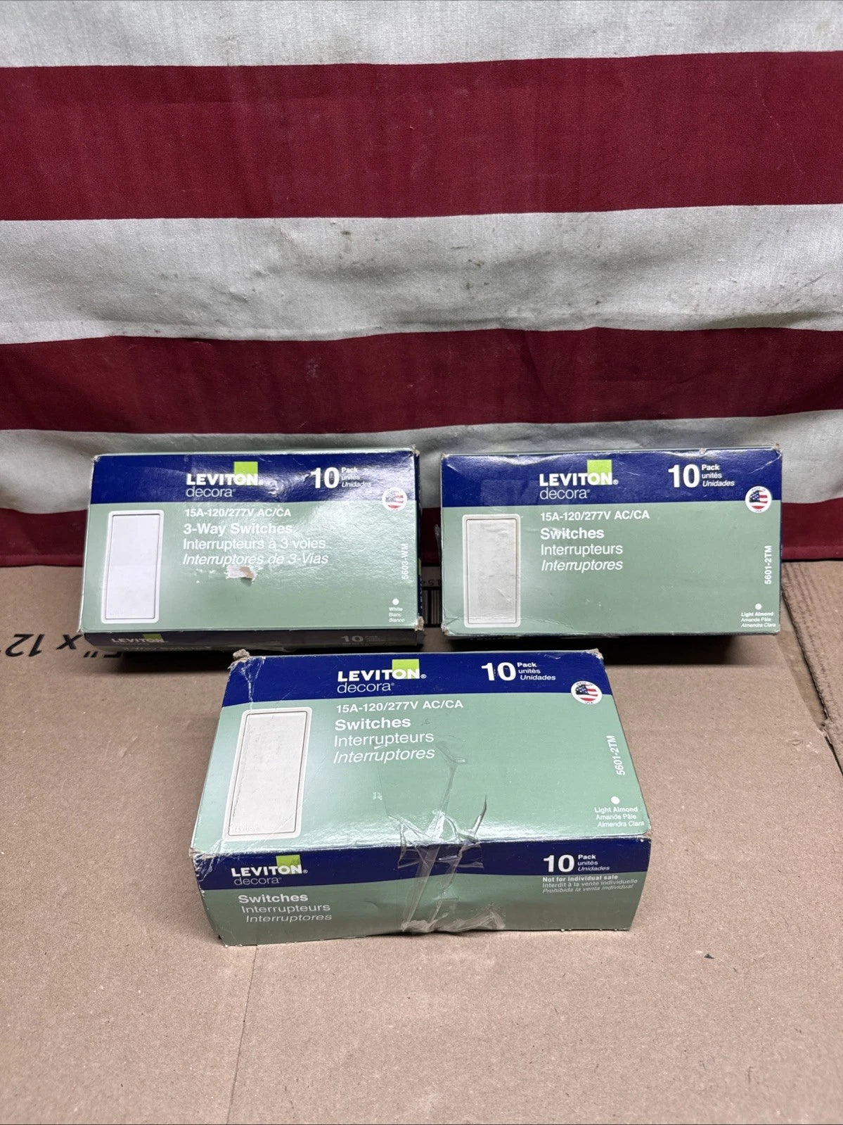 3PK Of 10 Leviton Decora 15A 3-Way Switch - White 5603-OWM