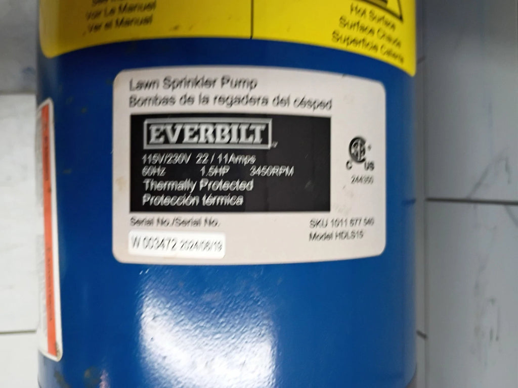 Everbilt HDLS15, 1-1/2 HP Cast Iron Lawn Irrigation Pump Parts Only