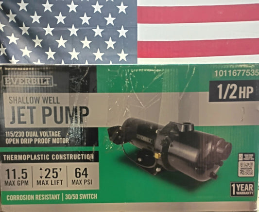HDSWJ5P Everbilt 1/2 HP Plastic Shallow Well Jet Pump Open Box