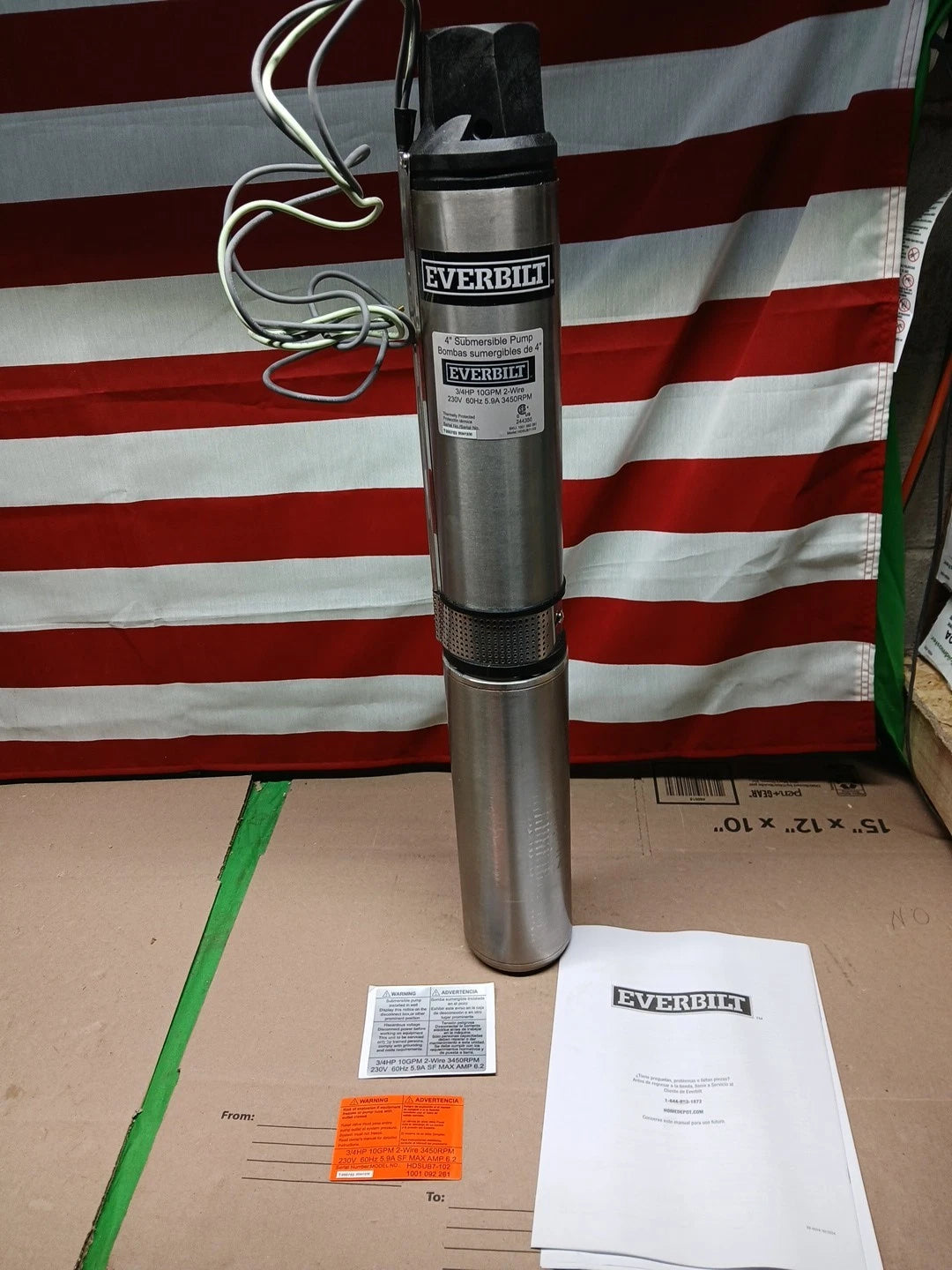 EVERBILT 3/4 HP 4" 10GPM 2 WIRE SUBMERSIBLE DEEP WELL PUMP #1001092261