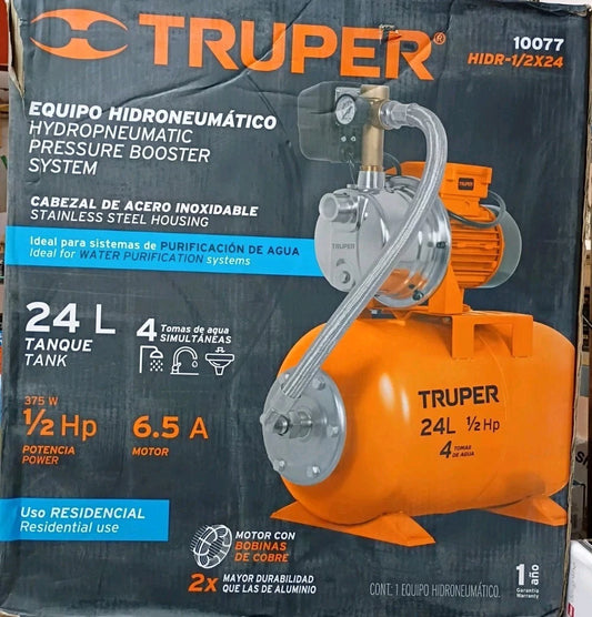 Truper HIDR-1/2X24 Hydropneumatic pump 1/2 HP, 24 liters Open Box, Read
