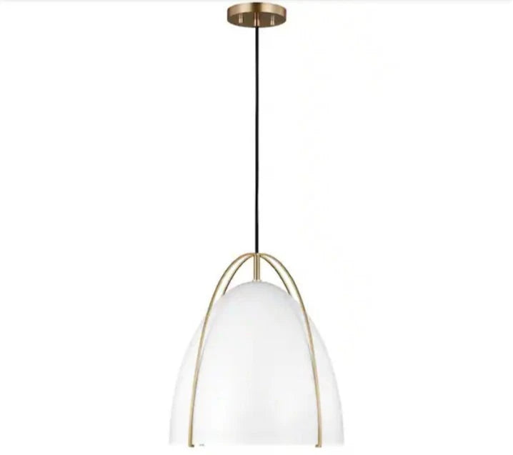 Norman 1-Light Satin Brass Modern Industrial Pendant with White Metal Shade OB