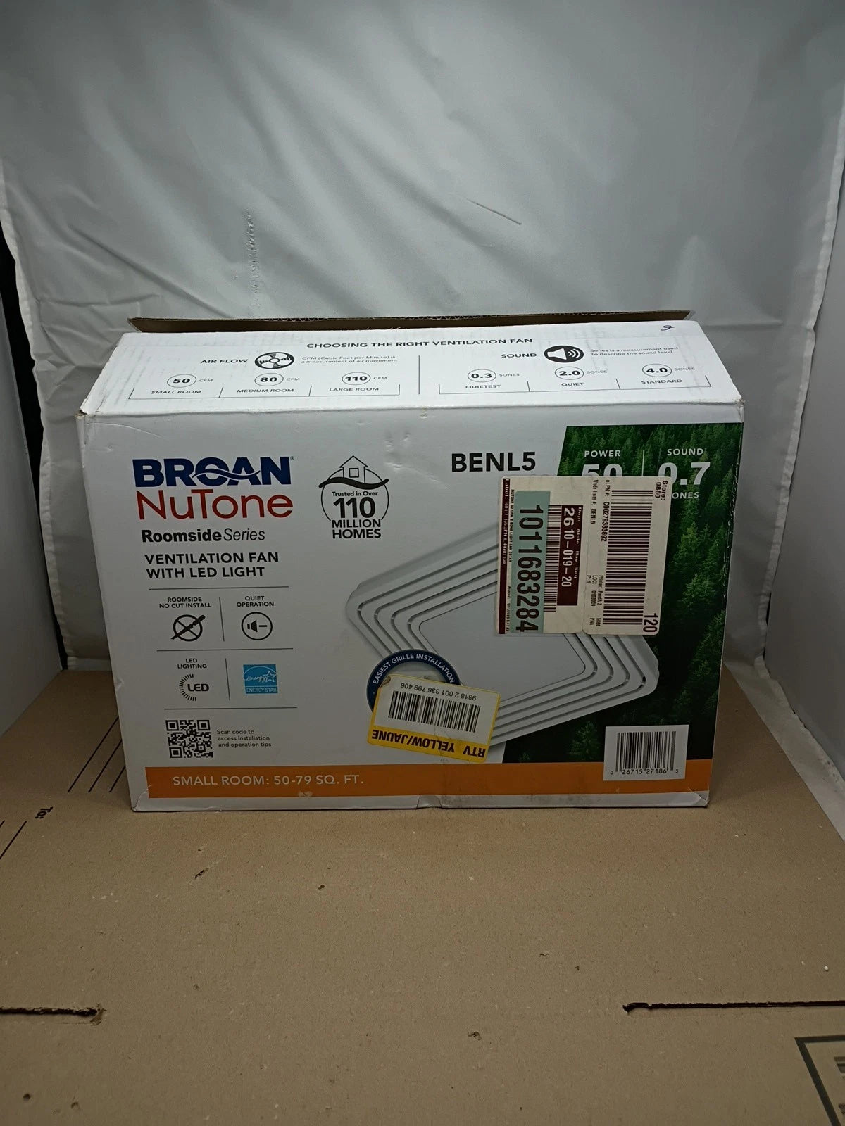 Broan-NuTone BENL5 Roomside Series, White, 50 CFM, Bathroom Exhaust Fan New OB